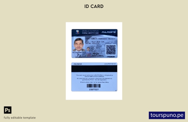 Listo para imprimir la plantilla de tarjeta de identidad postal de Filipinas